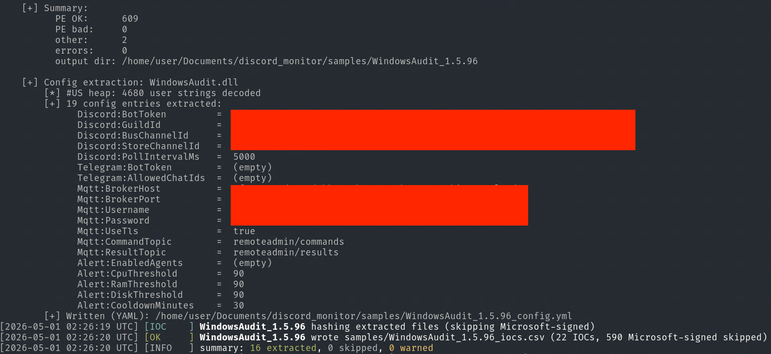 Config extraction output